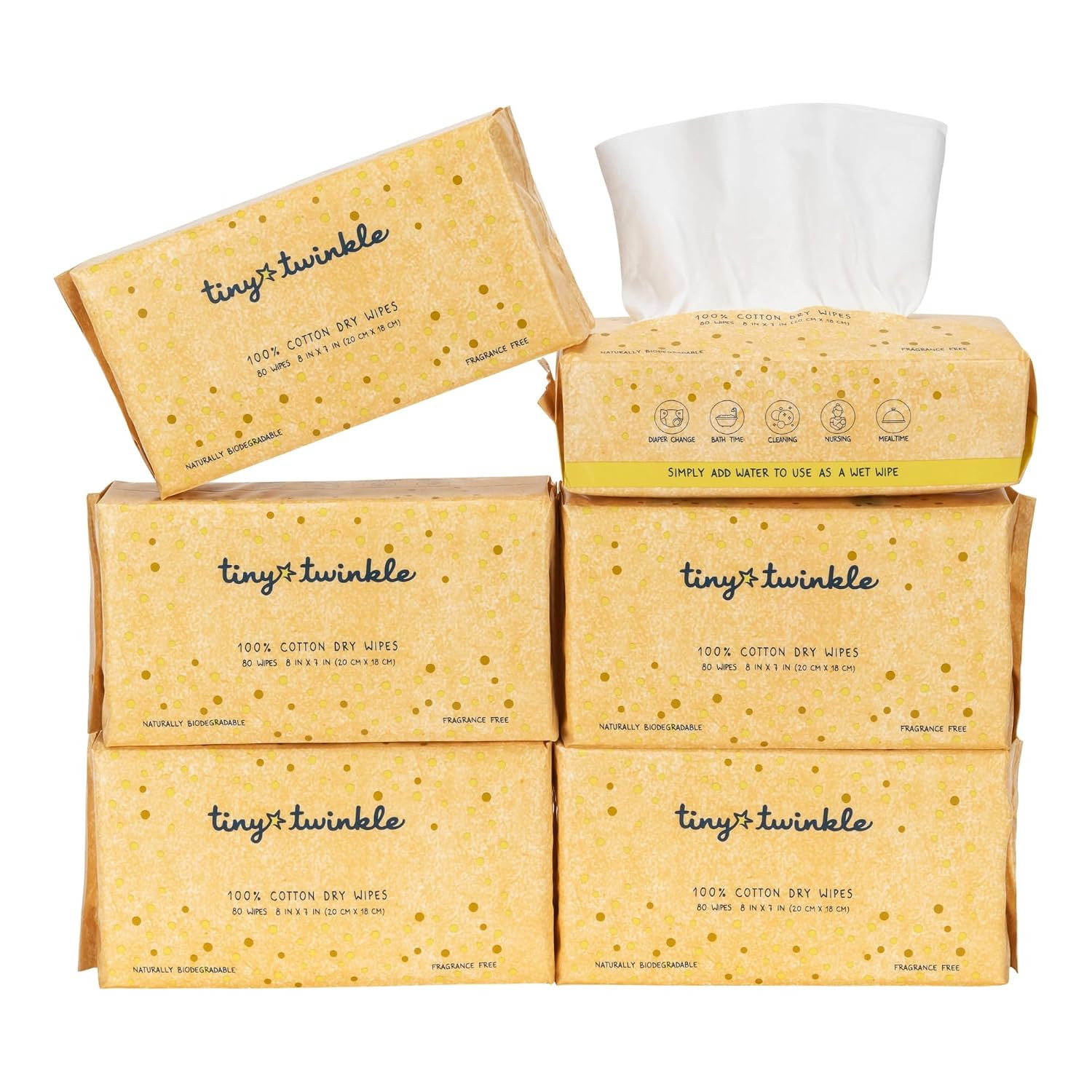 Tiny Twinkle 100% Cotton Dry Wipes for Baby | 480 Count | Use Wet or Dry | Scent Free (Fragrance-Free), Hypoallergenic Free | Ultra Soft, Strong & Gentle for Sensitive Skin | Amazon (US)