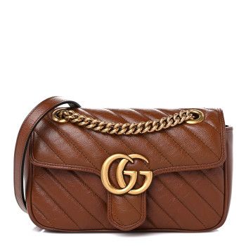 Glazed Calfskin Matelasse Diagonal Mini GG Marmont Shoulder Bag Cuir | FASHIONPHILE (US)