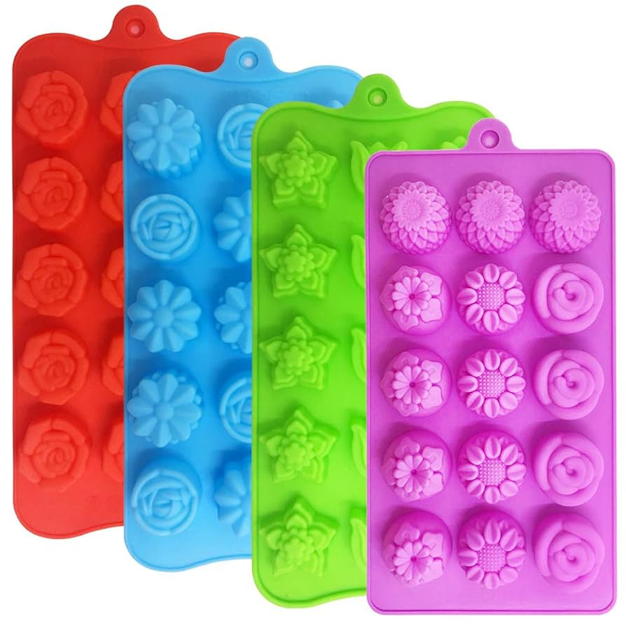4 PACK Flower Shape Chocolate Candy Molds Set,DanziX Silicone 15 Cavity Baking Mold Ice Cube Tray... | Amazon (US)