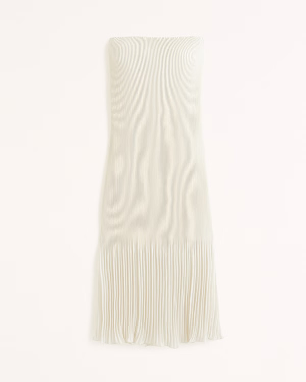Strapless Pleat Release Midi Dress | Abercrombie & Fitch (US)