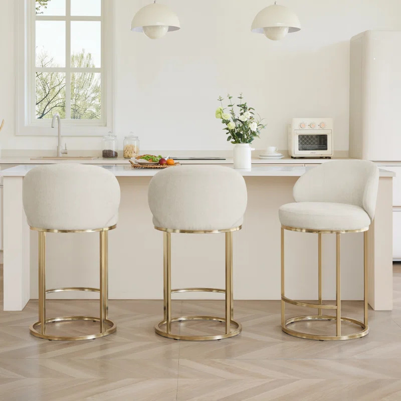 Angelick 27" Swivel Counter Stool With Cylindrical Metal Frame | Wayfair North America