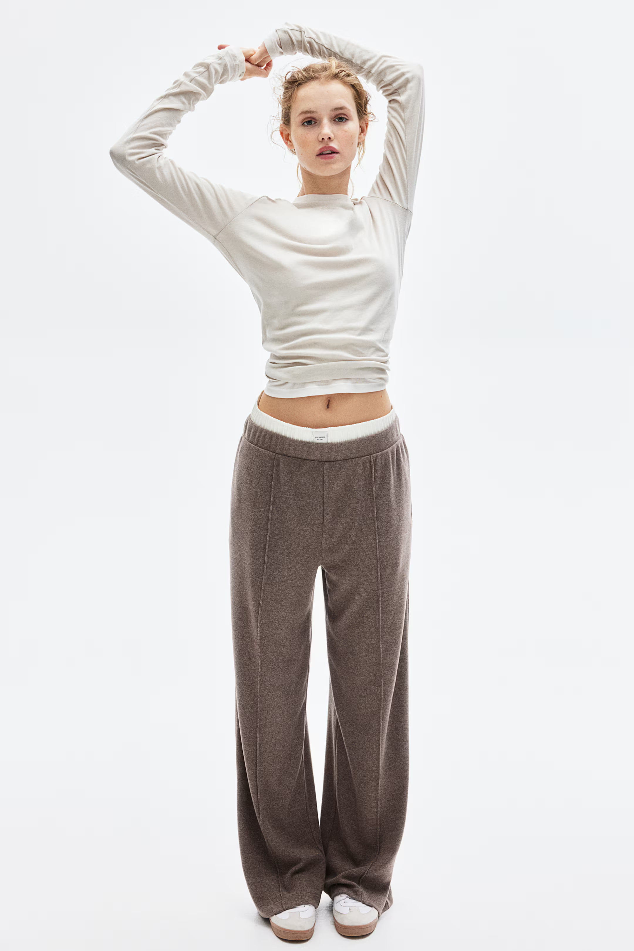Crease-leg trousers - Dark beige marl - Ladies | H&M GB | H&M (UK, MY, IN, SG, PH, TW, HK)