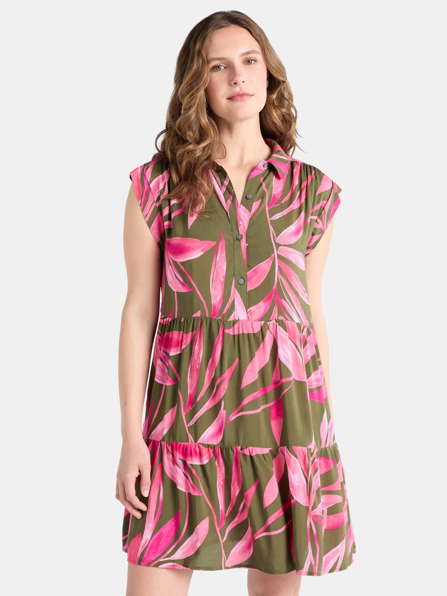 Time and Tru Women's Tiered Mini Shirtdress, Sizes XS-XXXL | Walmart (US)