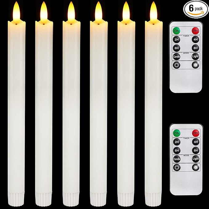 Homemory 6 Pcs Flameless Taper Candles with Remote Timer and Dimmer, White Candle Sticks Battery ... | Amazon (US)
