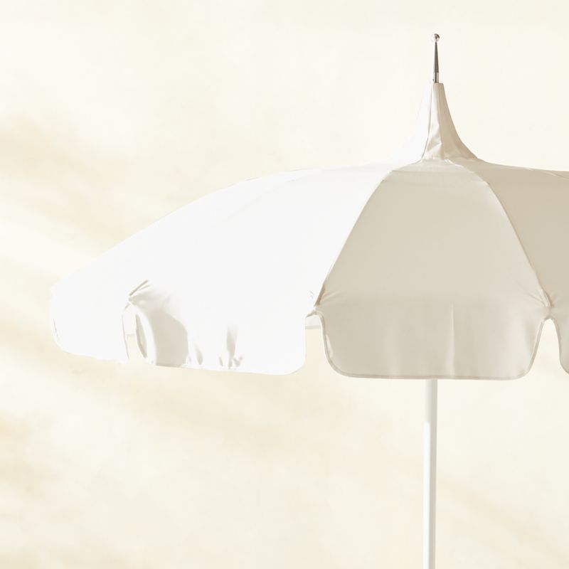 Pagoda Round Natural White Outdoor Umbrella with White Pole | CB2 | CB2