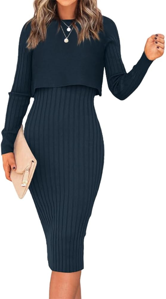 Ezbelle Women's 2 Piece Outfits Sets Ribbed Knit Sweater Dresses
        Long Sleeve, Crop Tops, ... | Amazon (US)