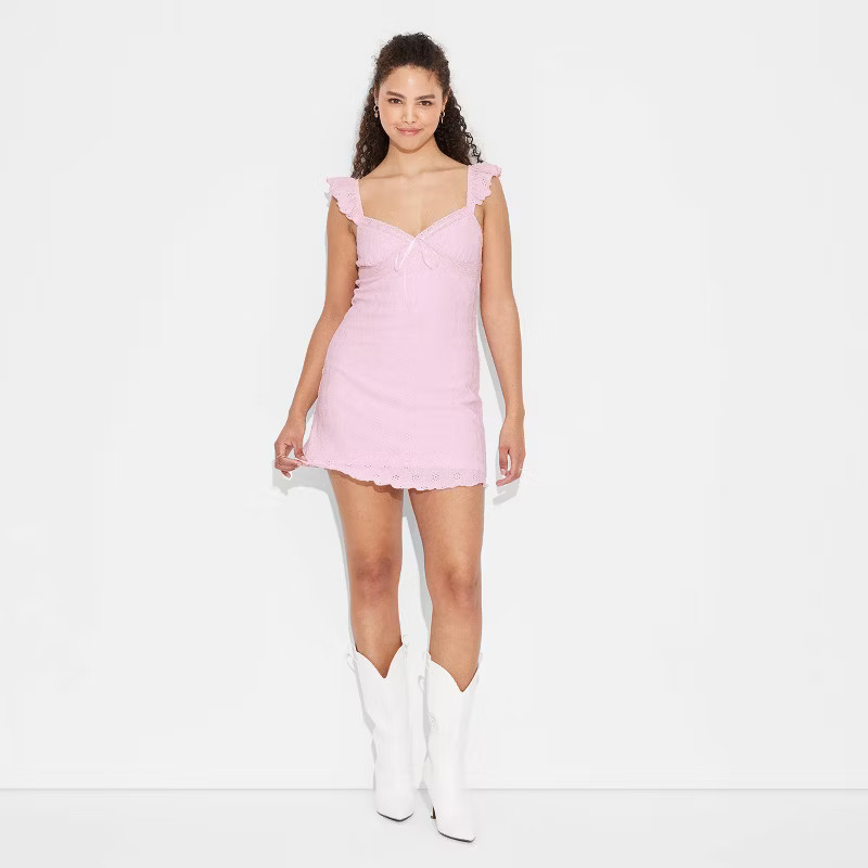 Women's Ruffle Sleeve Eyelet Mini A-Line Dress - Wild Fable™ | Target