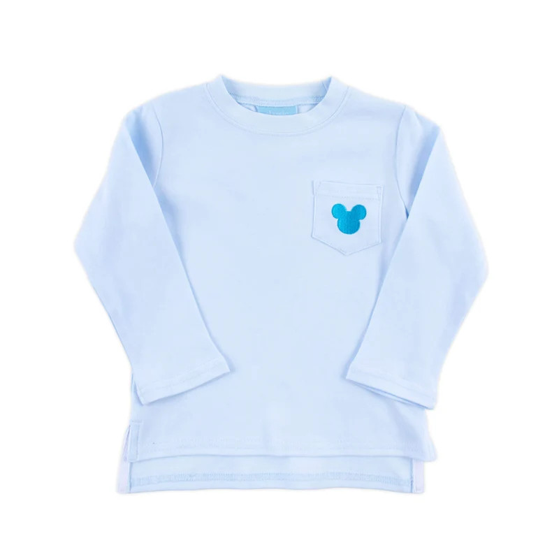 Mouse Ears Applique Light Blue Long Sleeve Pocket Shirt | Classic Whimsy