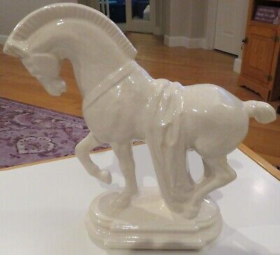 Vintage Ceramic Ivory Roman Trojan War Horse Statue Crackle Coat 12" X 12"  | eBay | eBay US