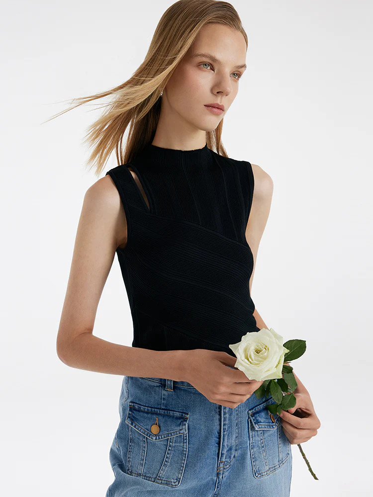 Tencel-Acetate Blend Cut-Out Women Tank Top | GOELIA