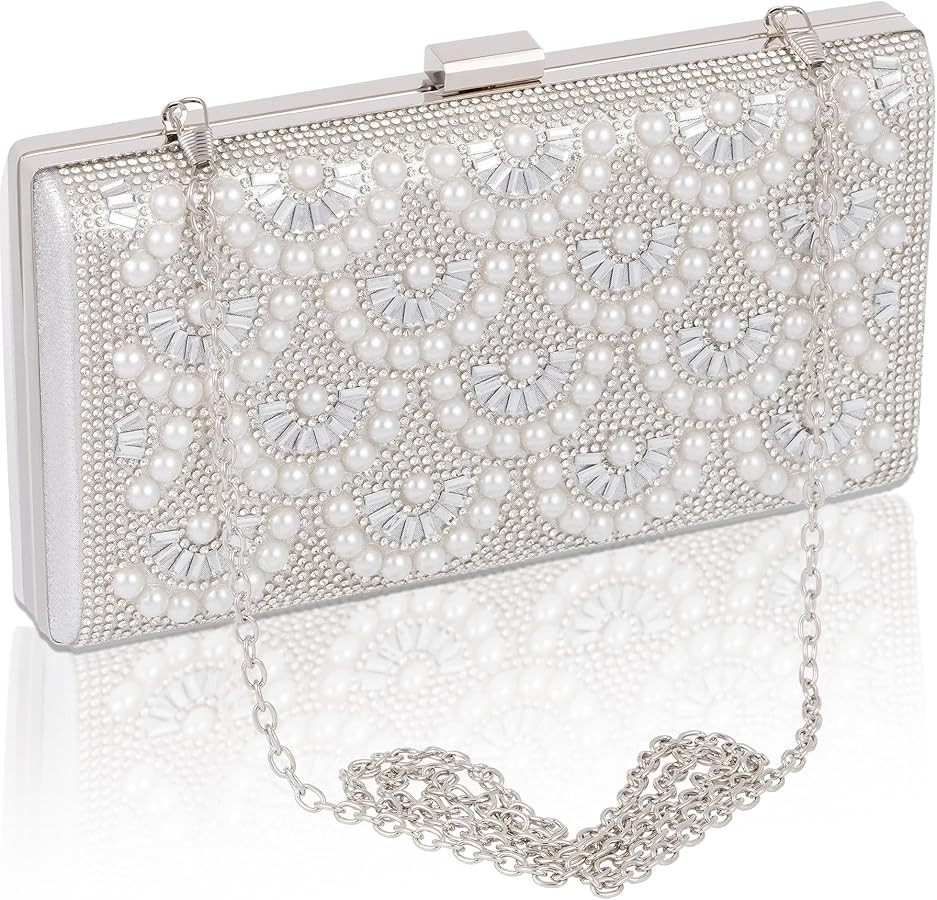 Evening Clutch Pearl Purse for Women, Party Clutches Bag Wedding Formal Handbags | Amazon (US)