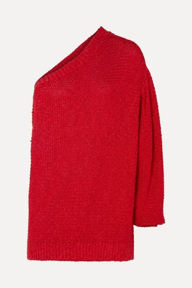 Stella McCartney - Oversized One-shoulder Crochet-knit Sweater - Red | NET-A-PORTER (US)