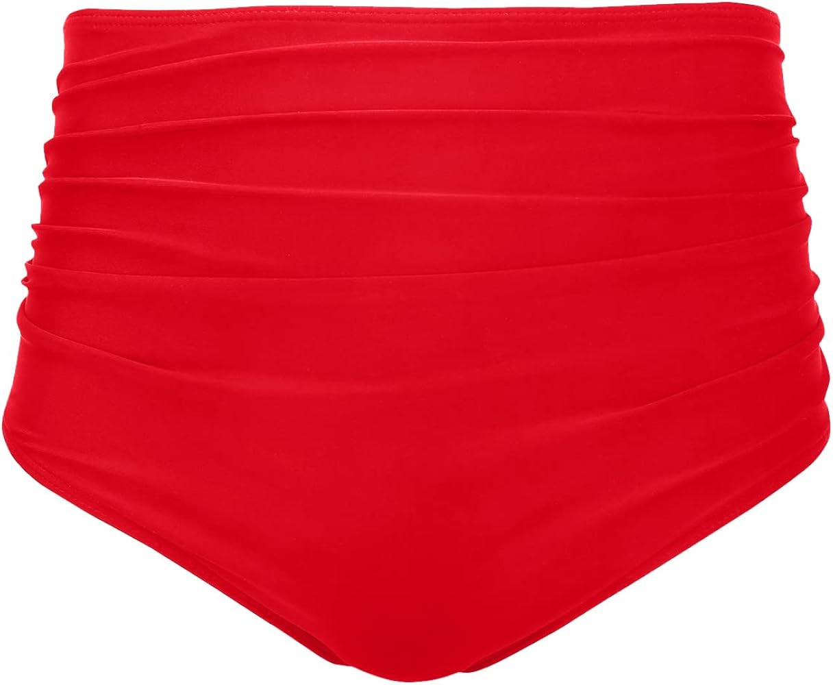 Tempt Me Women High Waisted Bikini Bottom Retro Ruched Swim Short Shirred Tankinis Brief | Amazon (US)