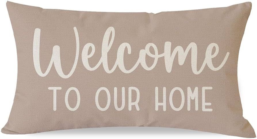 Decorative Throw Pillow Covers 12x20 Inch Welcome to Our Home Beige Outdoor Farmhouse Lumbar Pill... | Amazon (US)