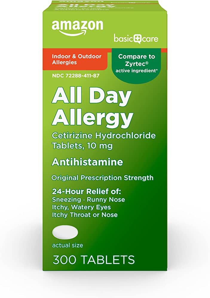 Amazon Basic Care All Day Allergy, Cetirizine Hydrochloride Tablets, 10 mg, Antihistamine, 300 Co... | Amazon (US)