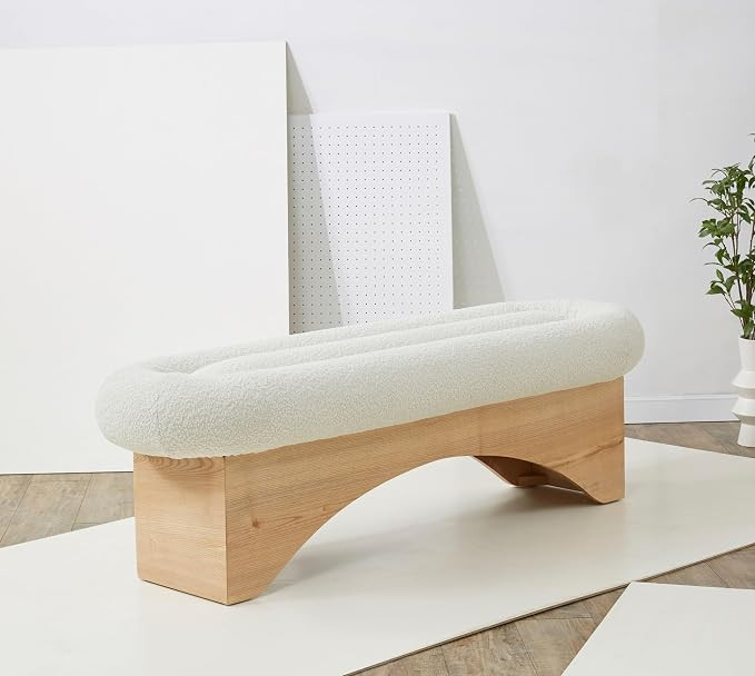 SAFAVIEH Carsen Boucle & Wood SFV5111 Bench, 18" W x 18" D x 37" H, Ivory/Natural | Amazon (US)