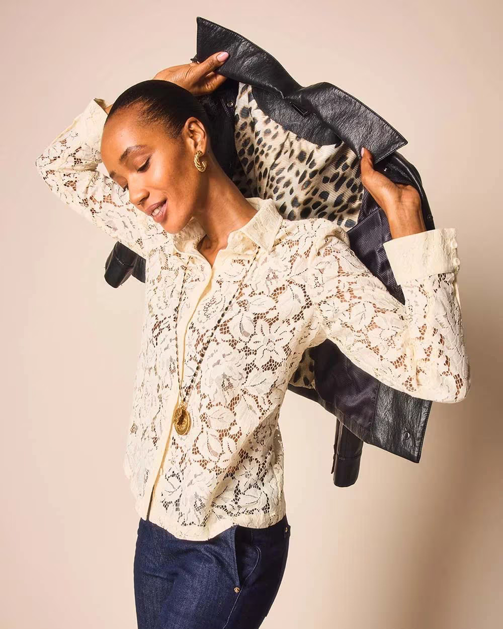 Classic-Fit Collared Lace Shirt | Chico's