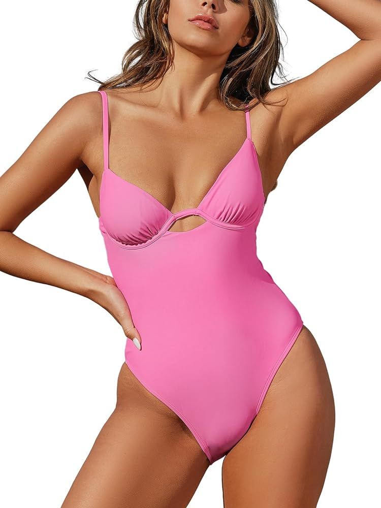 CUPSHE X STASSIE One Piece Swimsuit for Women Bathing Suits Ruched Cutout Back Tie with Underwire | Amazon (US)