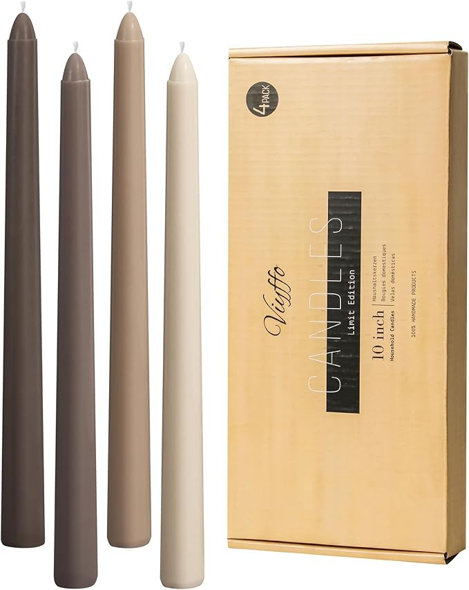 Viyffo Taper Candles 10 Inch Brown Set of 4 Unscented, Dripless, Smokeless Long Tall Tapered Cand... | Amazon (US)