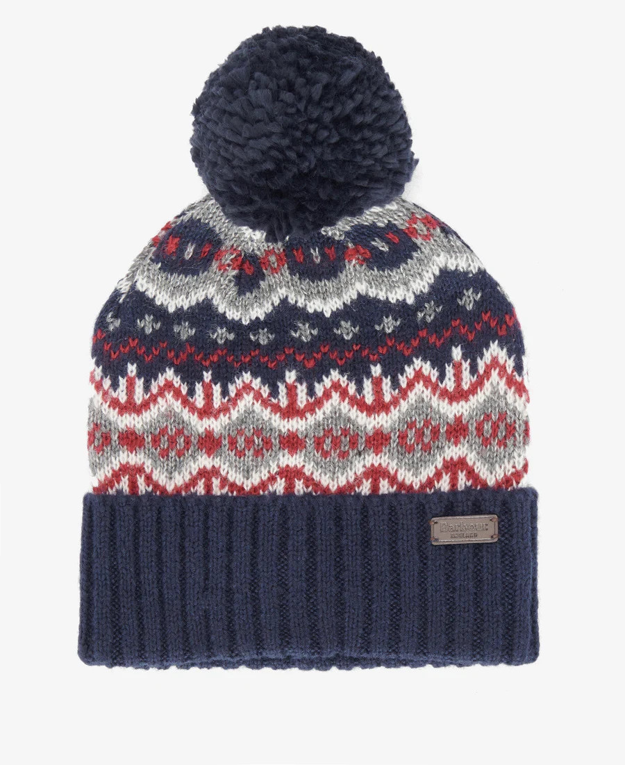 Mens Barbour Case Fair Isle Cuff Beanie Winter Hat Pom Bobble OSFM | eBay UK