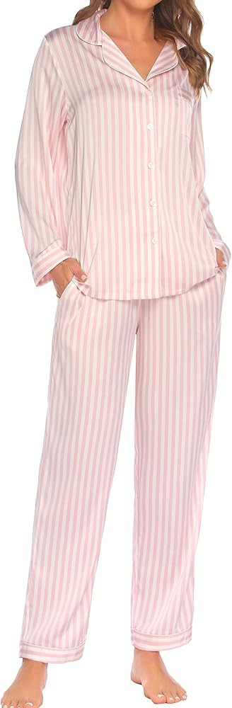 Ekouaer Silk Pajamas Women's Long Sleeve Sleepwear Satin Soft Button Down Loungewear Pjs Set S-XX... | Amazon (US)