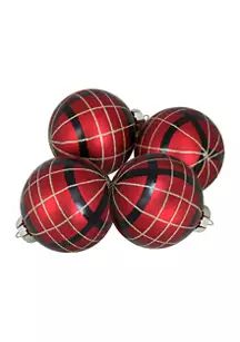 4ct Red Black and Gold Plaid Glass Ball Christmas Ornaments 3.25Inch | Belk