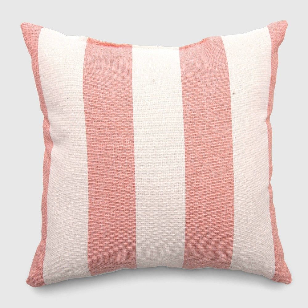 Square Cabana Stripe Outdoor Pillow Coral - Threshold , Pink | Target
