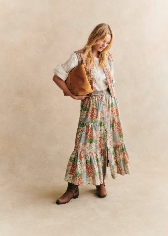 Loffia Skirt - Flowers Patchwork Print - Organic cotton - organic textile - Sézane | Sezane Paris - US