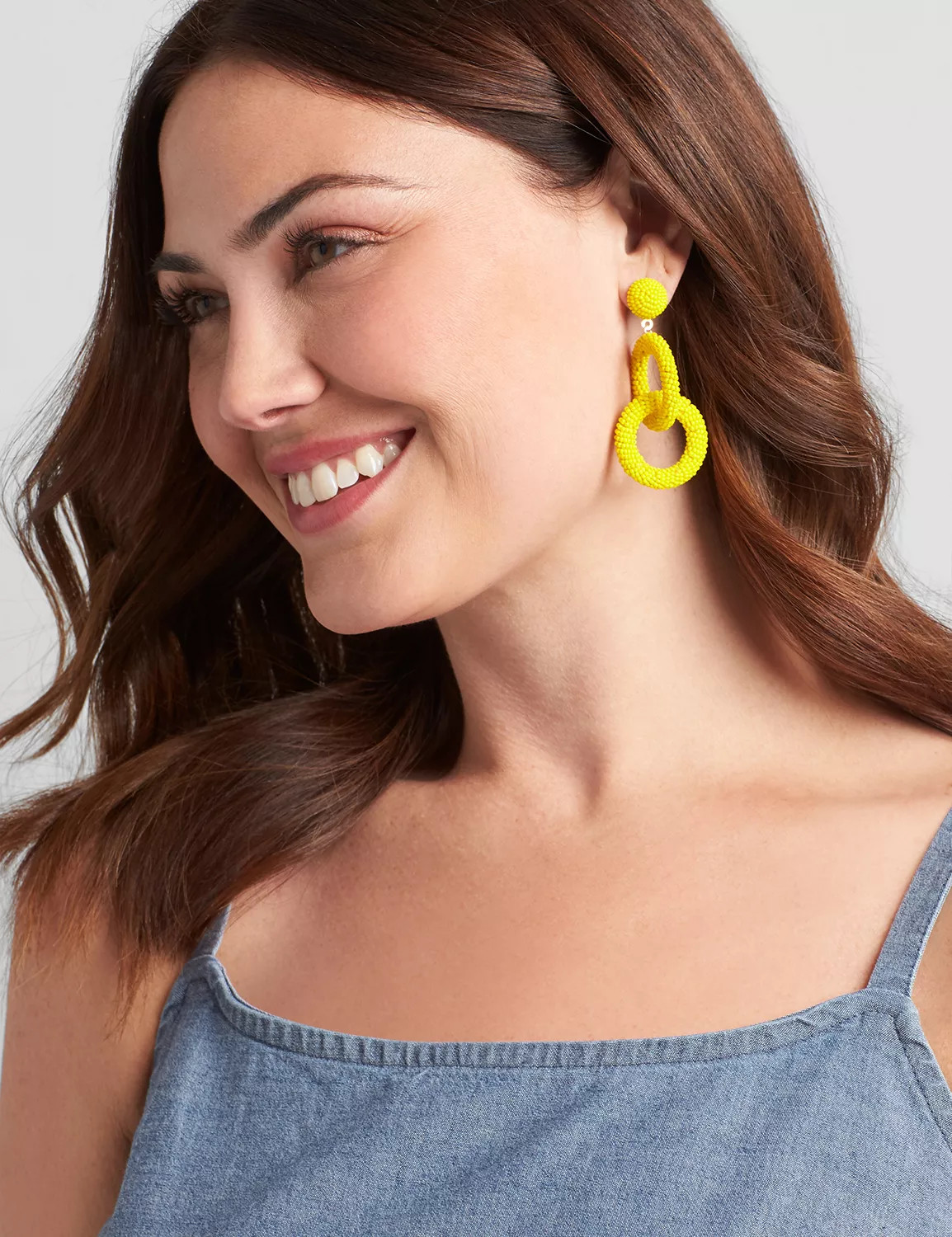 Lane Bryant Women's Beaded Interlock Statement Earrings ONESZ Yellow | Lane Bryant (US)