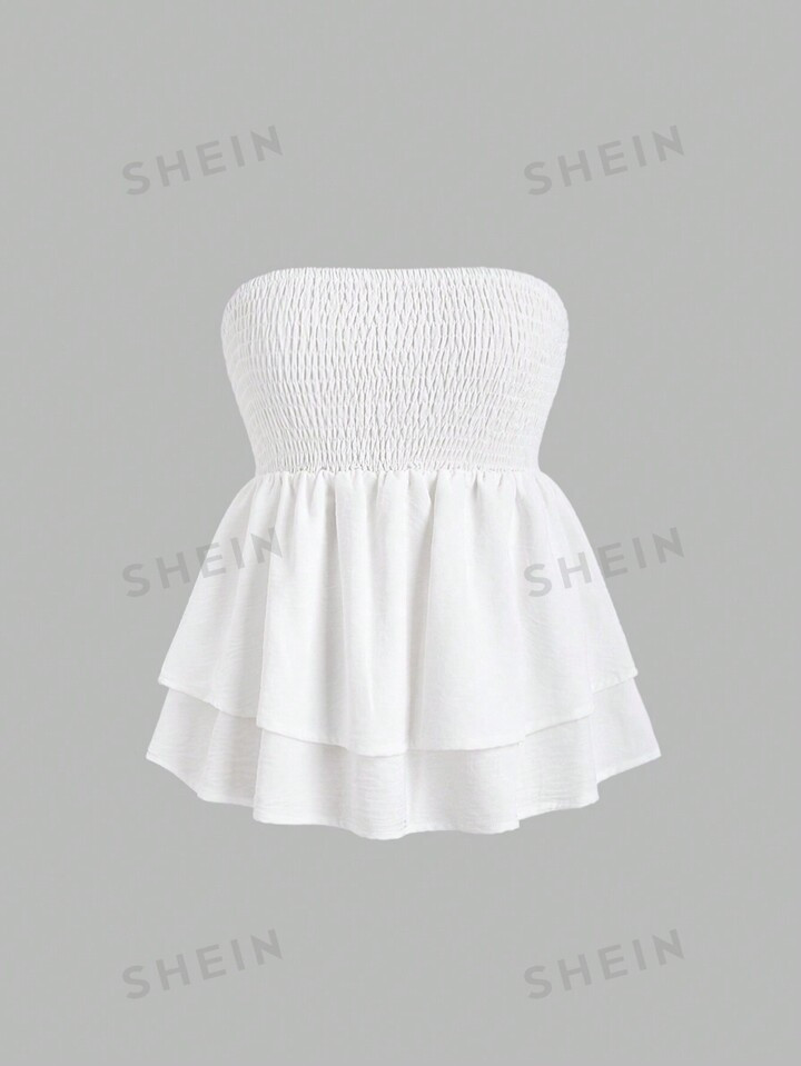 SHEIN MOD Summer Solid Color Double Layered Ruffle Hem Halter Top4.70(10) | SHEIN