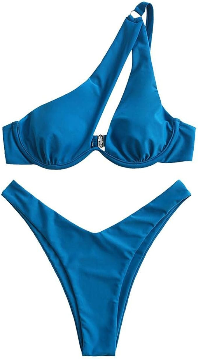 ZAFUL Women's Sexy Cutout One Shoulder Bikini Underwire Padded Bathing Suit Cheeky Thong Brazilia... | Amazon (US)