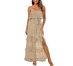 Zattcas Women Off Shoulder Maxi Dress Summer Strapless Long Maxi Dress with Slit | Amazon (US)