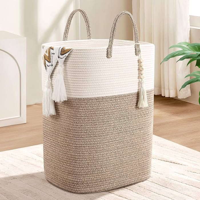 WENMER Woven Laundry Basket for Clothes, 65L Large Rectangle Laundry Hampers, Nursery Storage Bas... | Amazon (US)
