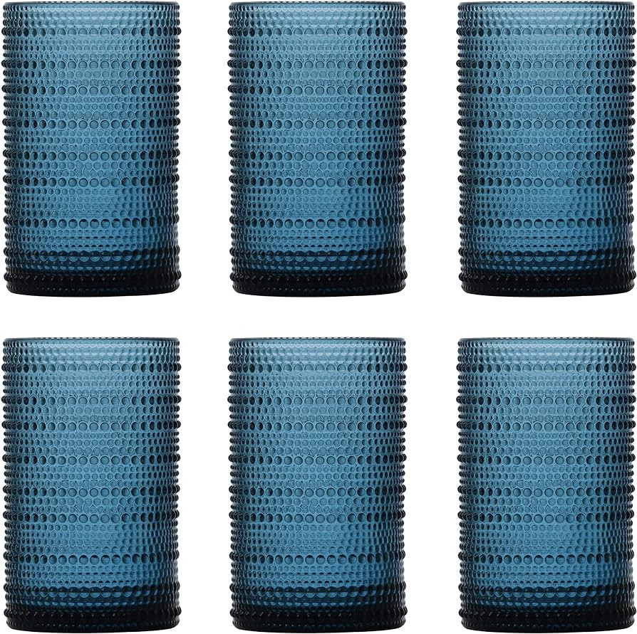 Fortessa Jupiter Beaded Hobnail Glass, 13 Ounce Iced Beverage (Set of 6), Cornflower Blue | Amazon (US)