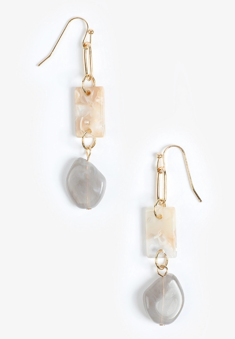Gold Neutral Marbled Resin Stone Drop Earrings | Maurices