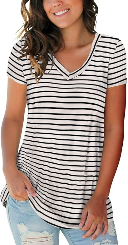 Women's Basic V Neck Short Sleeve T Shirts Summer Casual Tops | Amazon (US)
