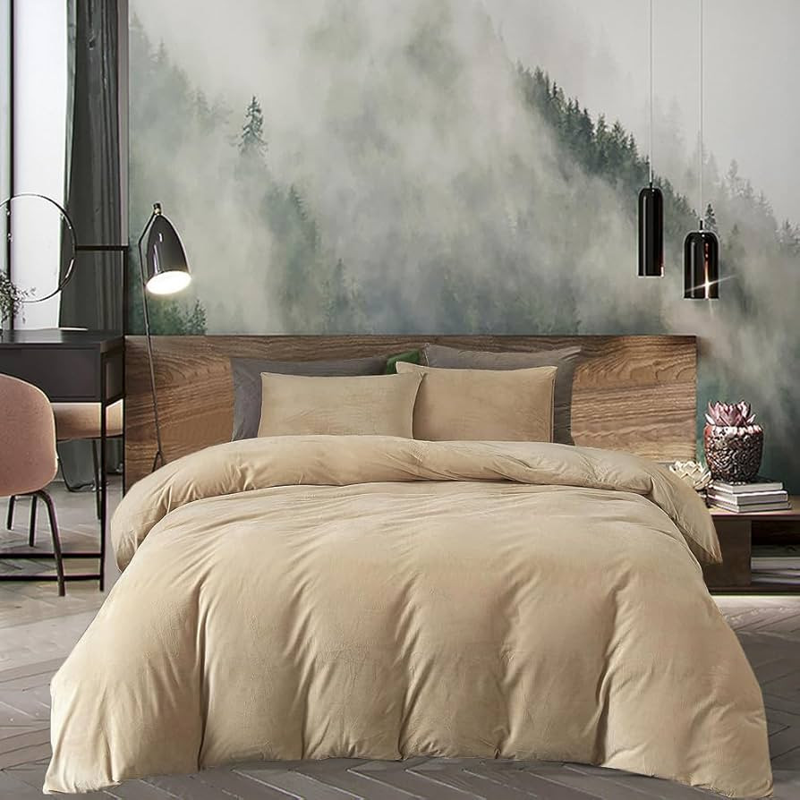 Wellboo Light Brown Velvet Comforter Sets California King Solid Beige Coffee Fluffy Bedding Comfo... | Amazon (US)