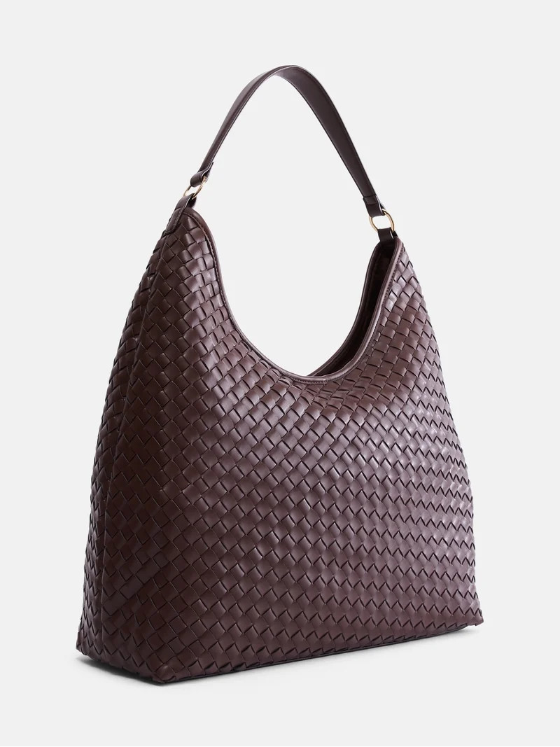 Scenario Women's Faux Leather Woven Hobo Shoulder Bag, Warm Chocolate | Walmart (US)