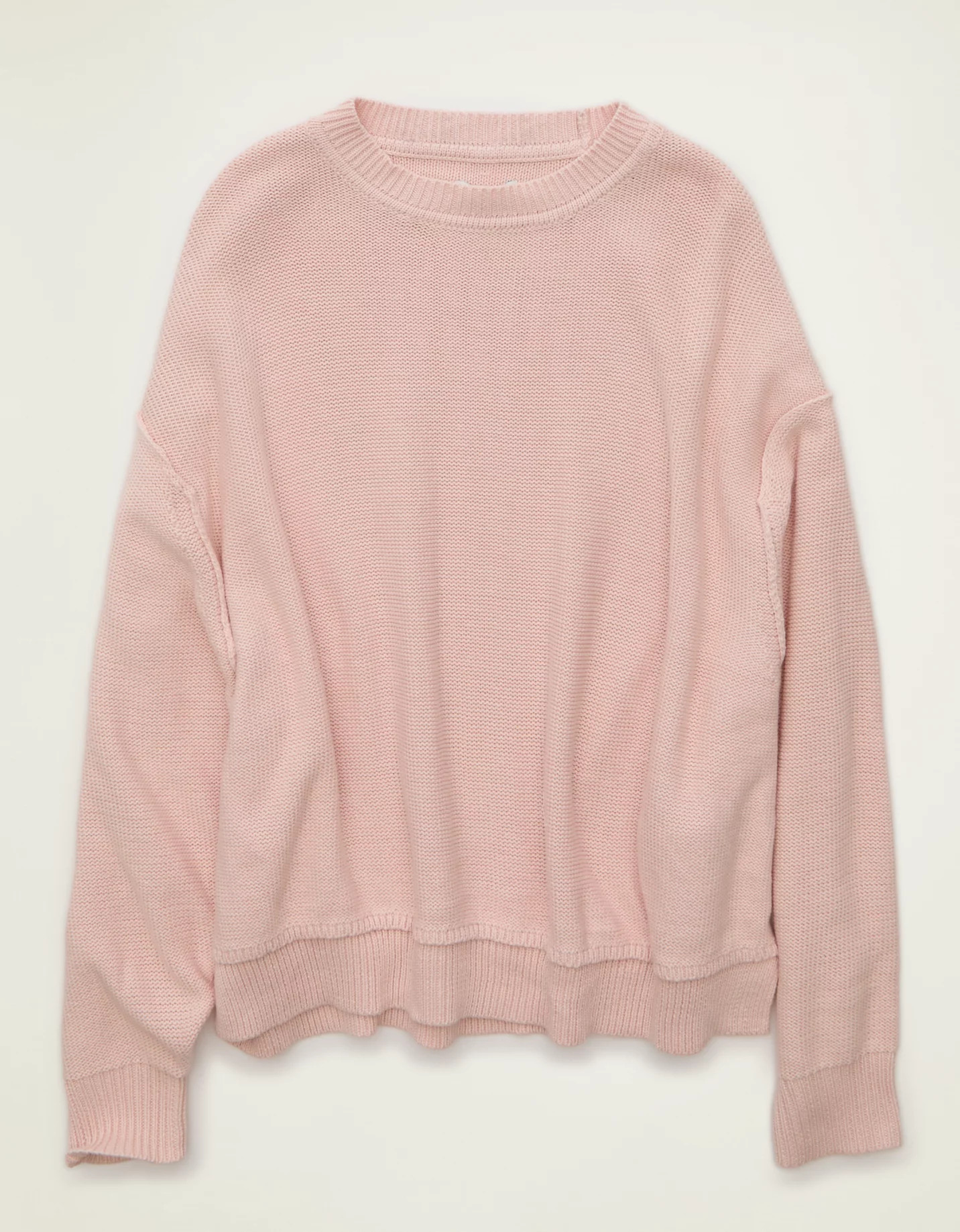 AE Oversized Crew Neck Sweater Women's Light Pink M | American Eagle Outfitters (US & CA)