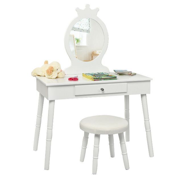Costway Kids Vanity Makeup Table & Chair Set Make Up Stool Play Set for Children White | Target