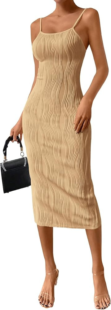 PRETTYGARDEN Summer Dresses for Women Sleeveless Bodycon Dress Textured Back Slit Sexy Cocktail P... | Amazon (US)