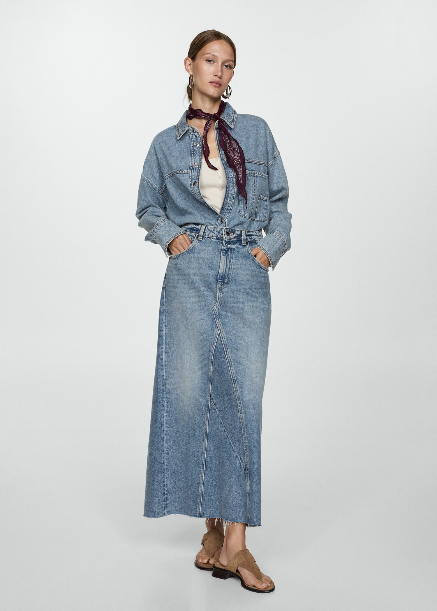 Slit denim skirt | MANGO (US)