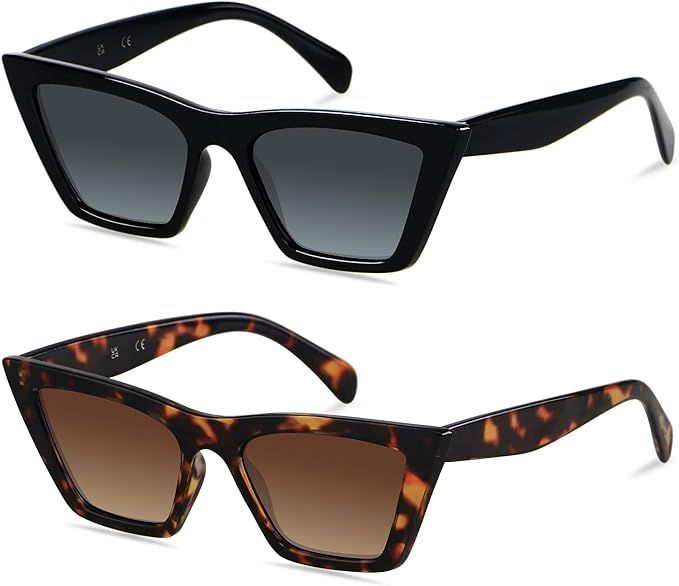 LYZOIT Cat Eye Sunglasses Women 2 Pack Square Cateye Frames Fashion Vintage Classic Retro Sun Gla... | Amazon (US)