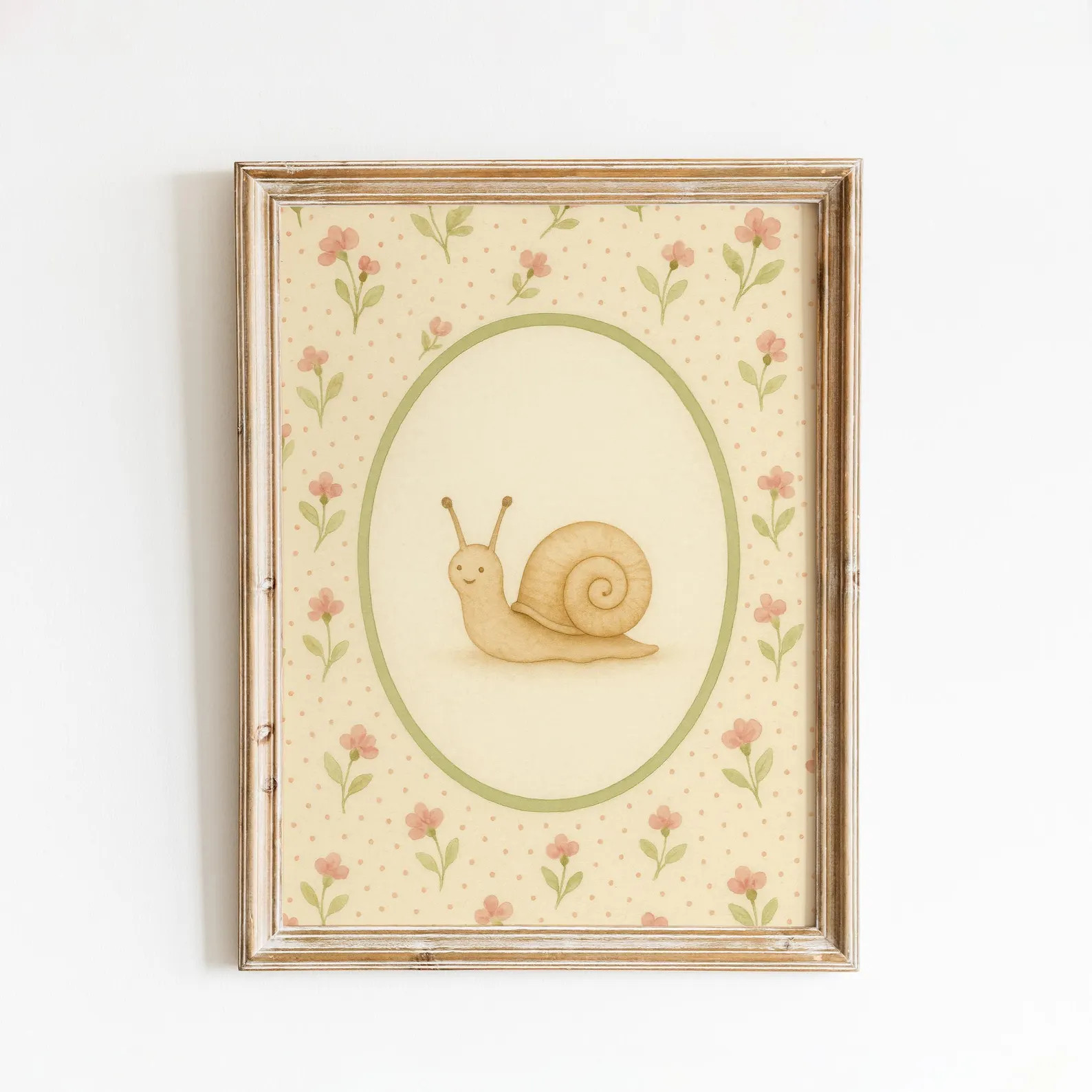 Vintage Oval Snail Nursery Poster – Cute Pastel Garden Animal Wall Art | Etsy (US)
