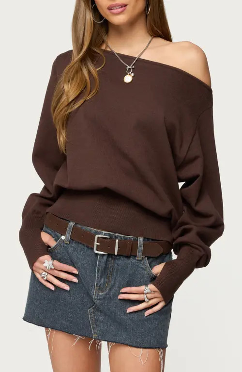 EDIKTED Oversize Off the Shoulder Sweater in Brown at Nordstrom, Size Small | Nordstrom