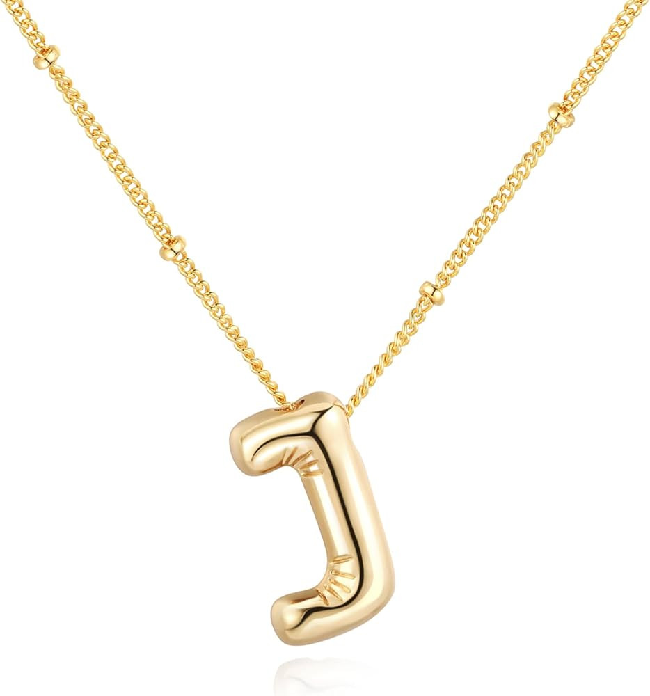 Bubble Letter Necklace Balloon Initial Necklaces for Women Girls Dainty Alphabet Pendant 14K Gold... | Amazon (US)