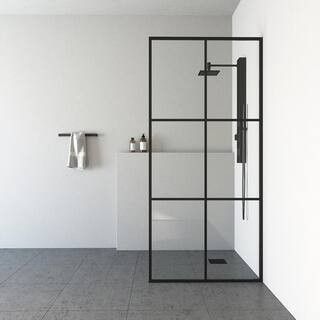Ventana 34 in. W x 74 in. H Framed Fixed Shower Screen Door in Matte Black with 3/8 in. (10mm) Cl... | The Home Depot