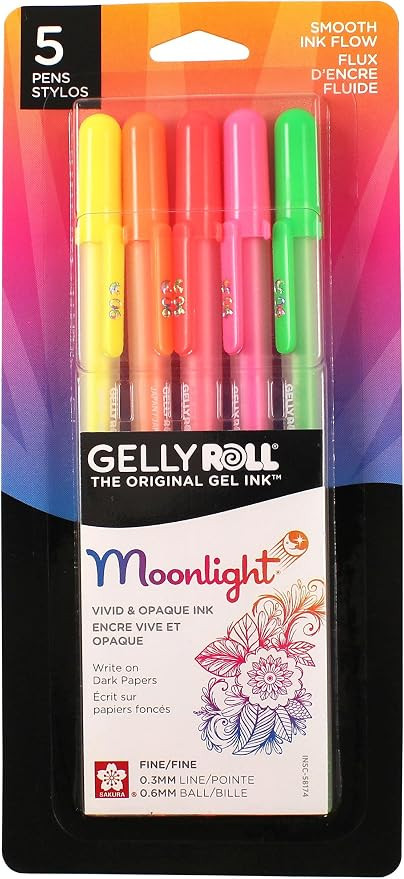 Sakura Gelly Roll Moonlight 06 Fine Point Pens, 5 Pack | Amazon (US)