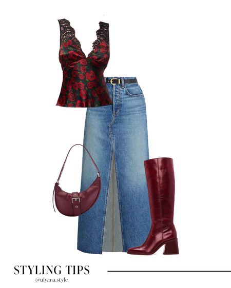 A denim midi skirt paired with a lace cami, red boots, and handbag makes a trendy fall outfit idea. 
.
.
.
.
.
.
.
#LTKGiftGuide #LTKSeasonal #LTKSale #LTKU #LTKHalloween #LTKitbag #LTKsalealert #LTKshoecrush #LTKstyletip #LTKtravel #LTKfindsunder50 #LTKfindsunder100 #LTKworkwear

Denim skirt | skirt outfit | jean skirt | maxi skirt | denim skirt outfit | long denim skirt | denim skirt midi | maxi denim skirt | fall skirt outfit | fall maxi skirt | boots fall | boots outfit | boots 2023 | fall boots | burgundy boots | knee high boots | long boots | fall bags | fall outfits | fall fashion | fall shoes | outfit inspo | outfit ideas | outfits for Italy 