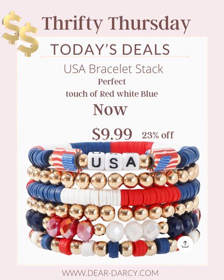 Sale 

$9.99 23% off USA red white & Blue bracelet stack❤️🤍💙

Adds a fun festive pop to any outfit

#LTKSaleAlert #LTKFindsUnder50 #LTKStyleTip